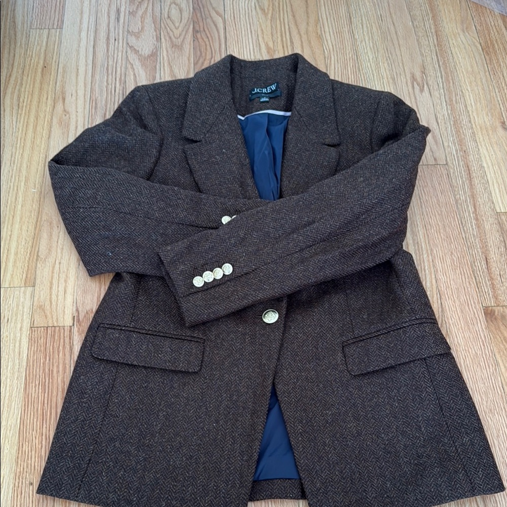 J.Crew Willa blazer in Brown Herringbone Single button closure